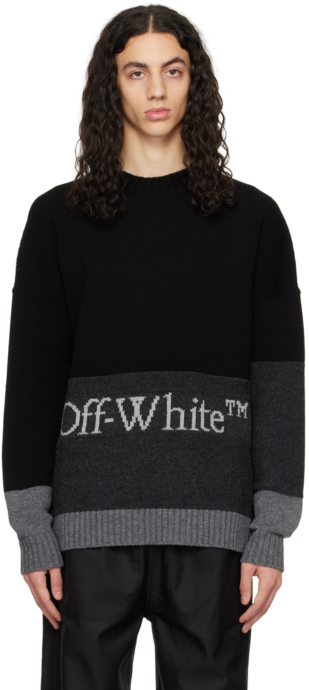 Shop Off-white Black Color Block Sweater In Black White
