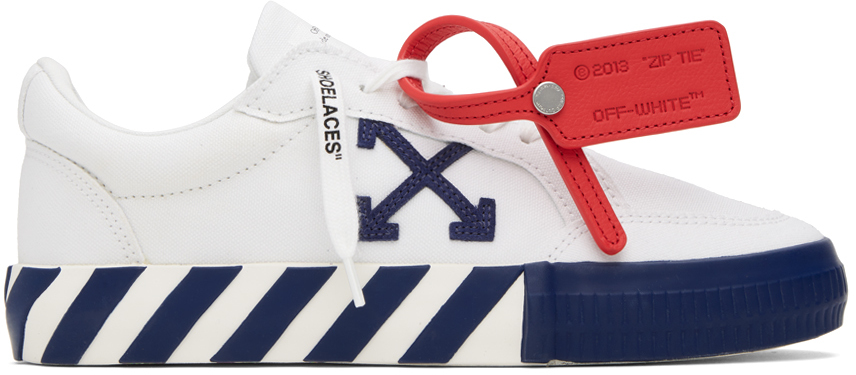 Off-white White & Navy Vulcanized Trainers In Navy Blue