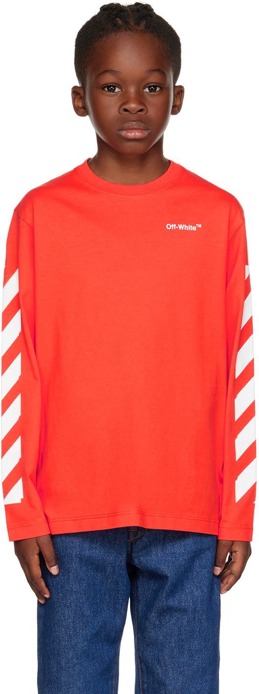 Off-white Kids Red Rubber Arrow Long Sleeve T-shirt In Red White