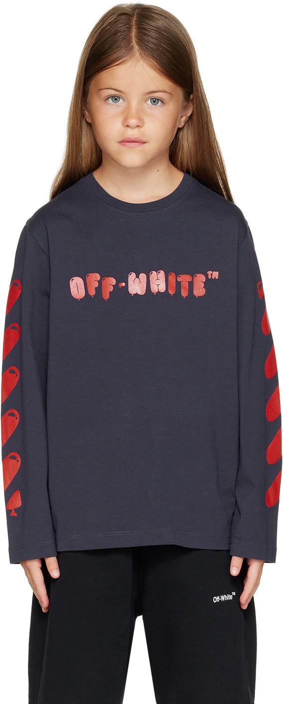 Off-white Kids Navy Balloons Long Sleeve T-shirt In Blue Red