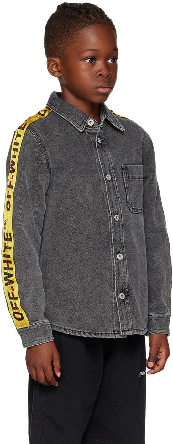 Off-white Kids Gray Industrial Denim Shirt In Grey Ye