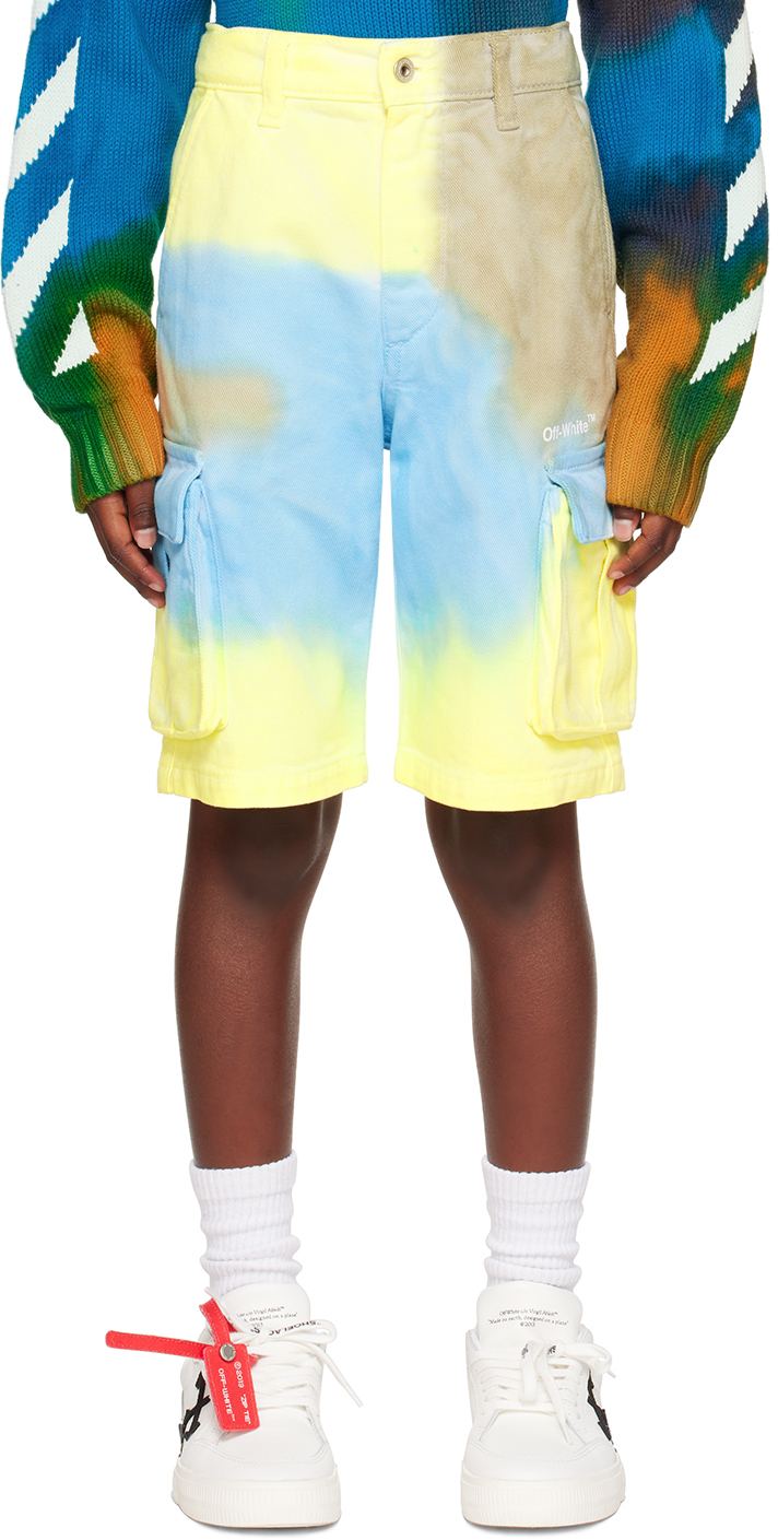 Off-white Kids Multicolor Tie-dye Denim Shorts In Sprayed Wh