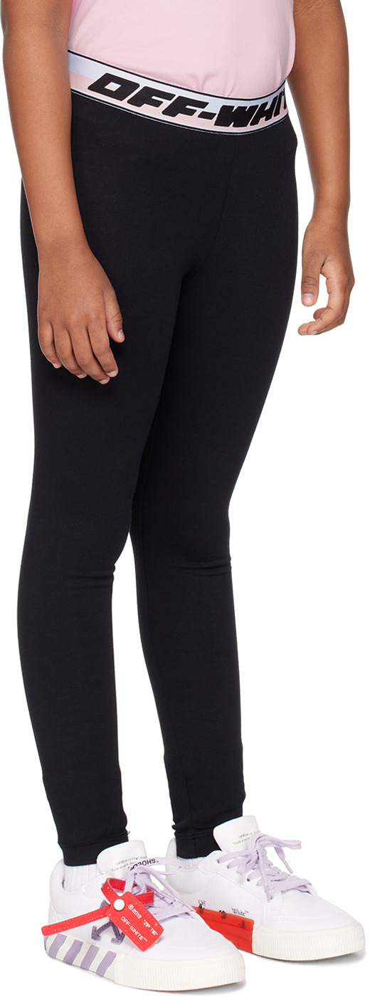 Off-white Kids Black Band Leggings In Black Black