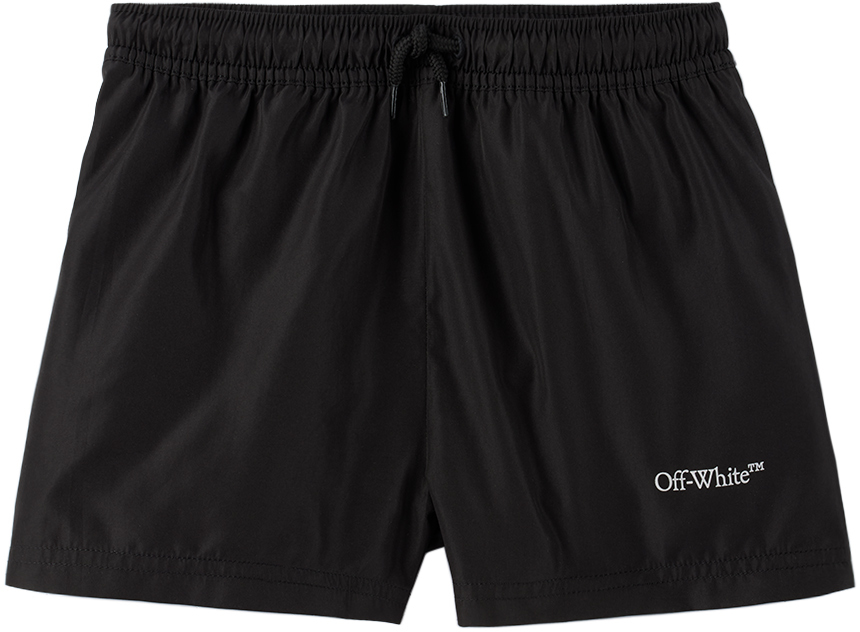 Off-white Kids Black Printed Swim Shorts In Black White
