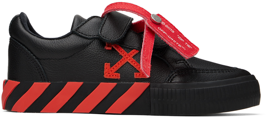 Off-white Kids Black Vulcanized Sneakers In Black Red