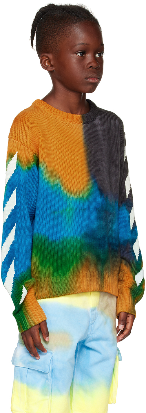 Off-white Boy's Arrow Logo & Stripes Intarsia Sweater In Melon White