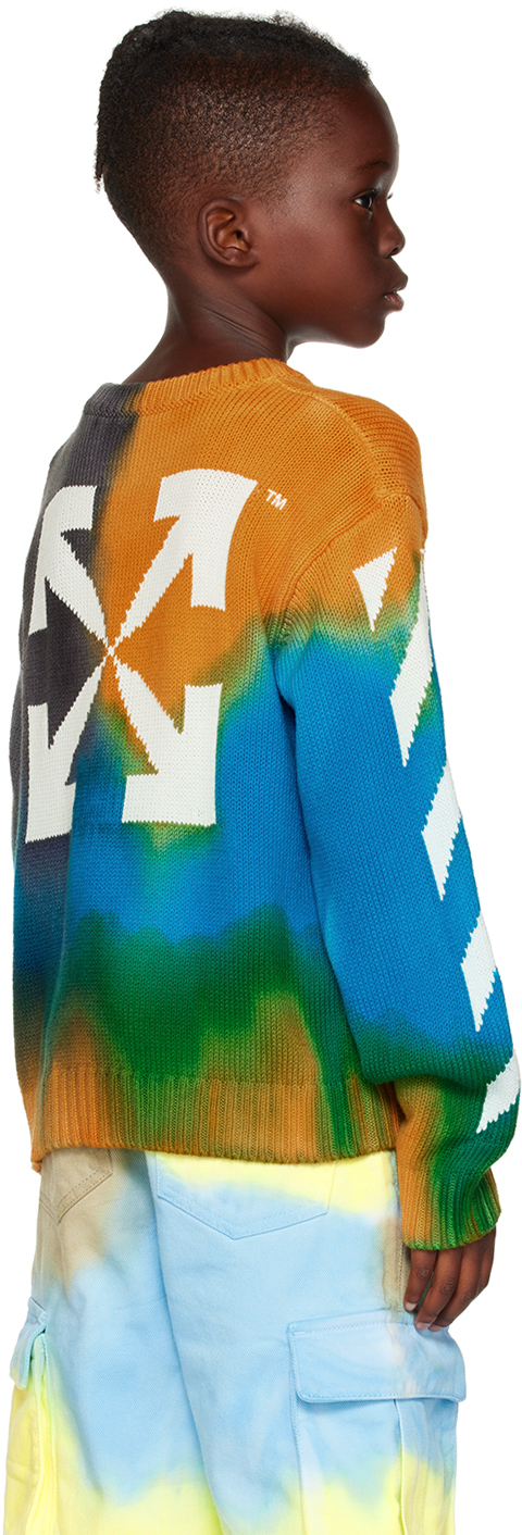 Off-white Boy's Arrow Logo & Stripes Intarsia Sweater In Melon White