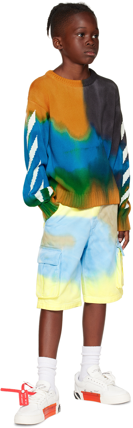 Off-white Boy's Arrow Logo & Stripes Intarsia Sweater In Melon White