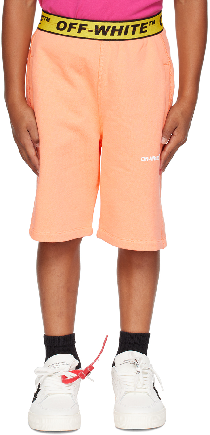 Off-white Logo腰边平纹针织短裤 In Orange