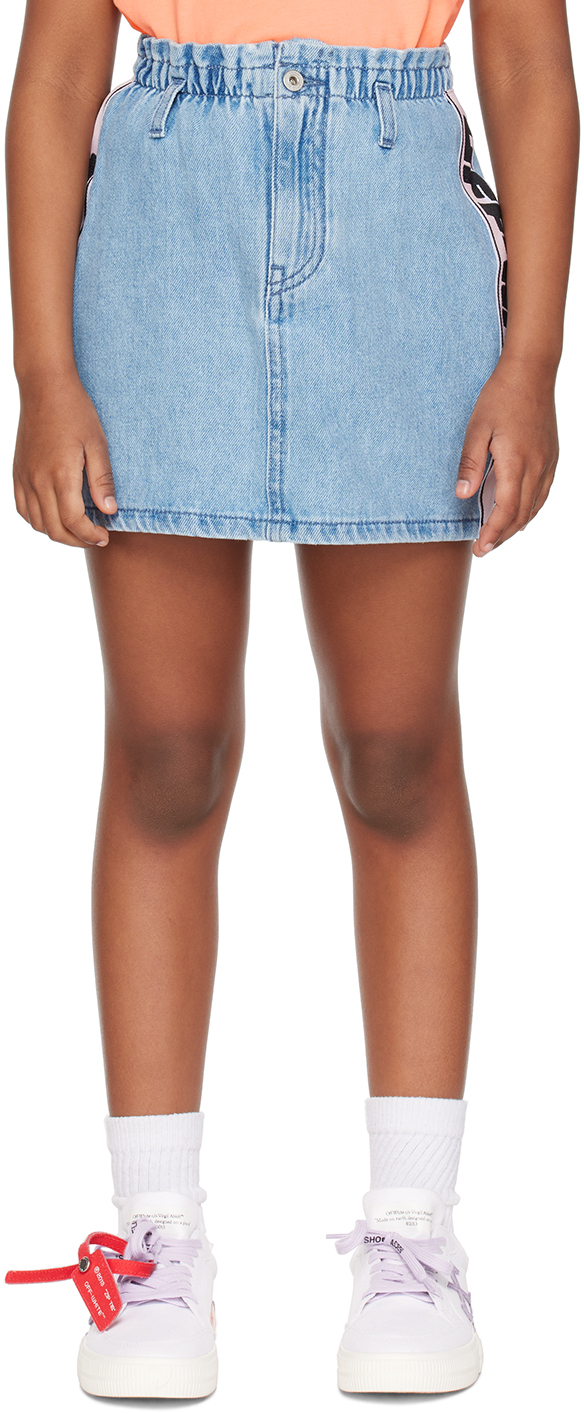 Shop Off-white Kids Blue Band Denim Skirt In Blue Black