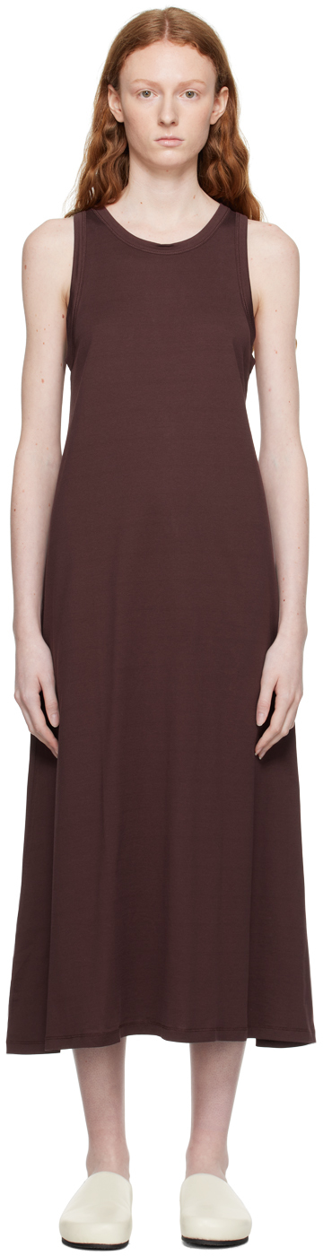 Studio Nicholson Brown Flint Midi Dress In Chestnut