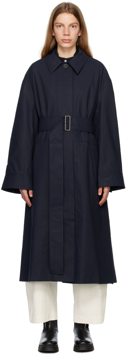 Navy Monterry Trench Coat by Studio Nicholson on Sale