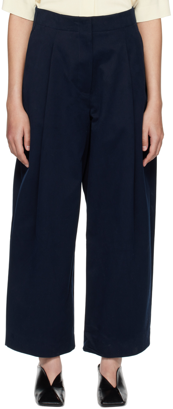 Studio Nicholson: Navy Dordoni Volume Trousers | SSENSE Canada