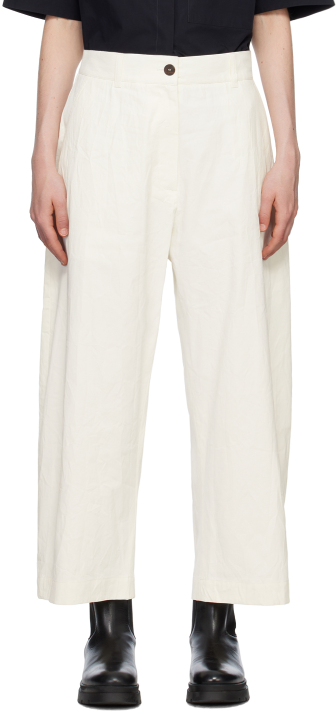 Studio Nicholson White Chalco Coated Trousers In Optic White
