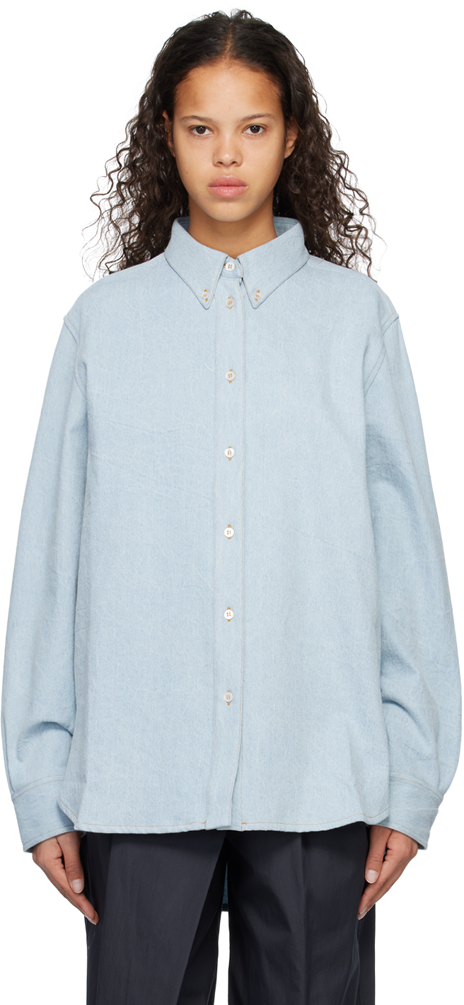 Studio Nicholson Light-wash Denim Shirt In Blue
