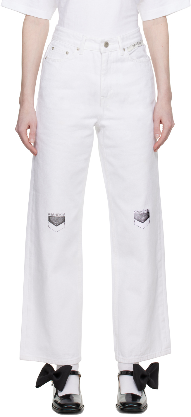 KIMHEKIM KIMHĒKIM White Pocket Stamped Jeans