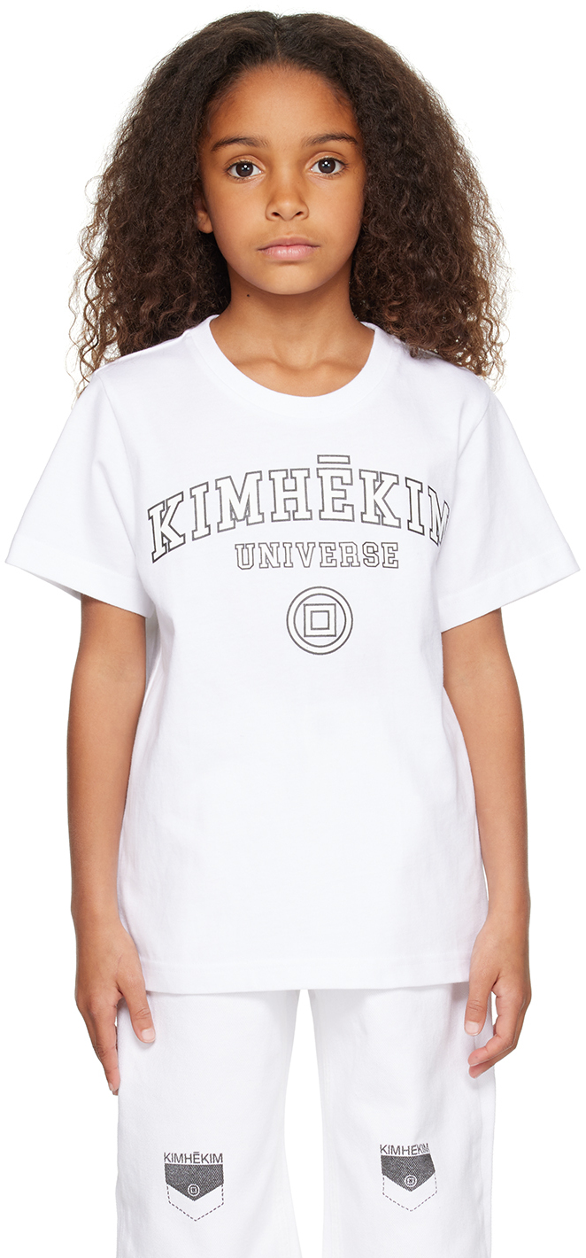 Kimhēkim Kids Grey Stamped T-shirt In White