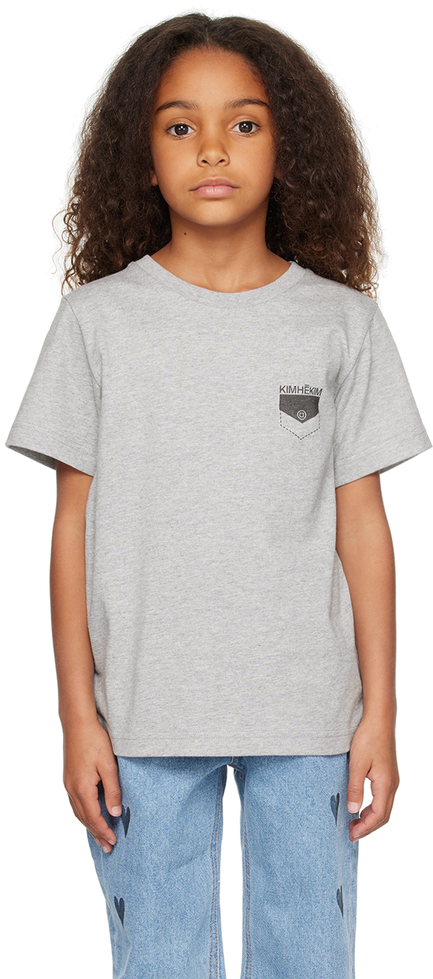 Kimhēkim Kids White 'universe' T-shirt In Grey