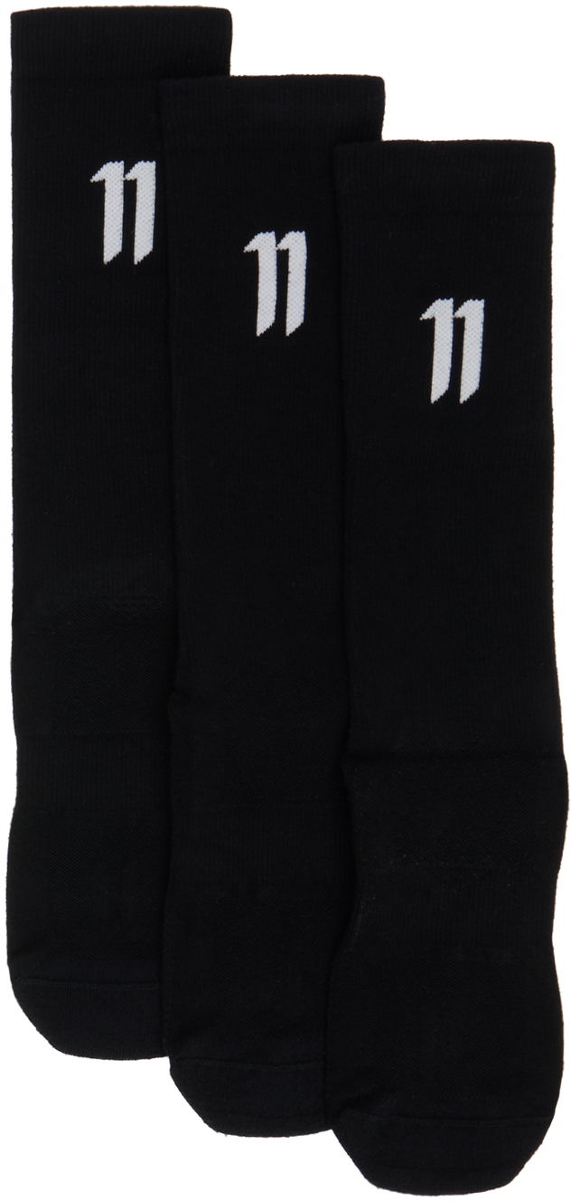 Three-Pack Black Calf-High Socks