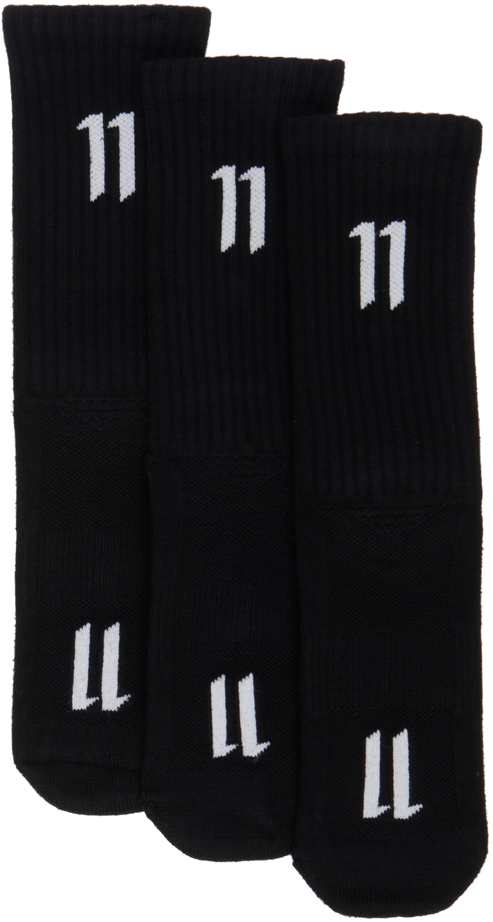 Shop 11 By Boris Bidjan Saberi Three-pack Black Calf-high Socks