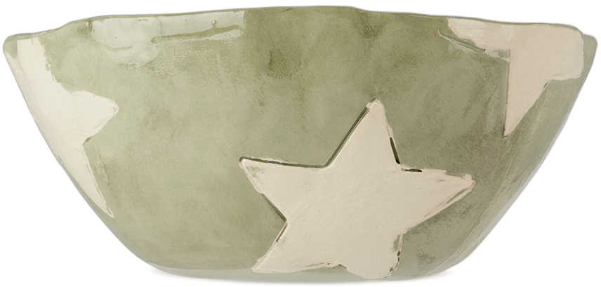 Harlie Brown Studio Ssense Exclusive Green & White Marbled Stars Delight Cereal Bowl In Greenmarblewhitestar