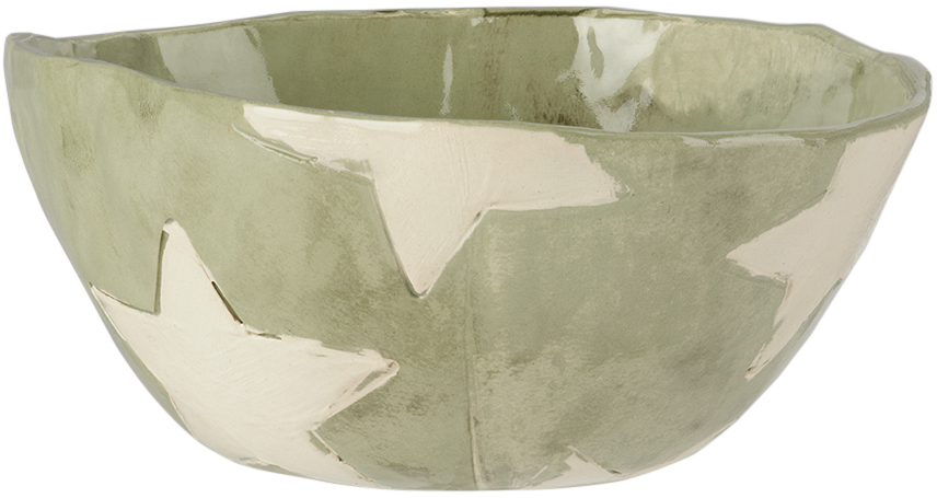 Harlie Brown Studio Ssense Exclusive Green & White Marbled Stars Delight Cereal Bowl In Greenmarblewhitestar