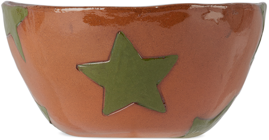Harlie Brown Studio Ssense Exclusive Green Stars Delight Cereal Bowl In Green /terracotta