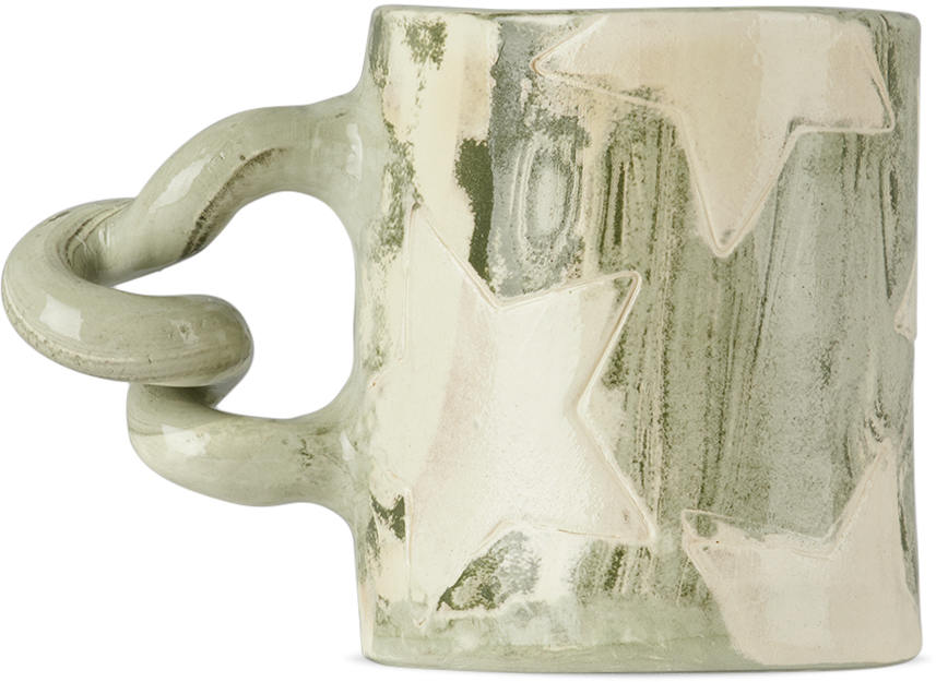 Harlie Brown Studio Ssense Exclusive Green & White Marbled Star Wiggle Mug In Greenmarblewhitestar