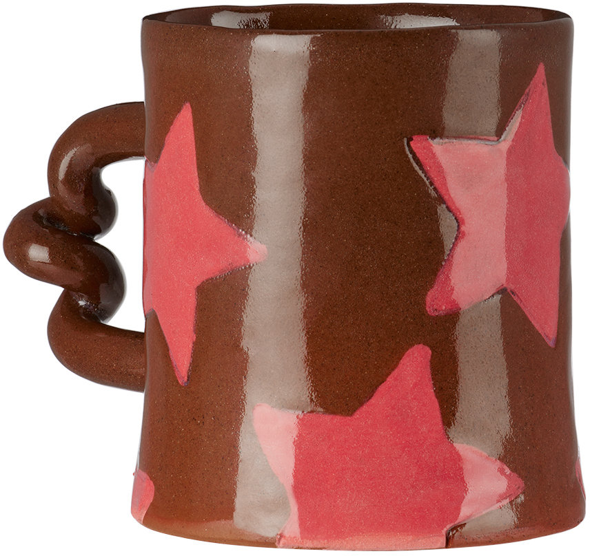 Harlie Brown Studio Ssense Exclusive Pink & Brown Stars Delight Wiggle Mug In Pink/terracotta