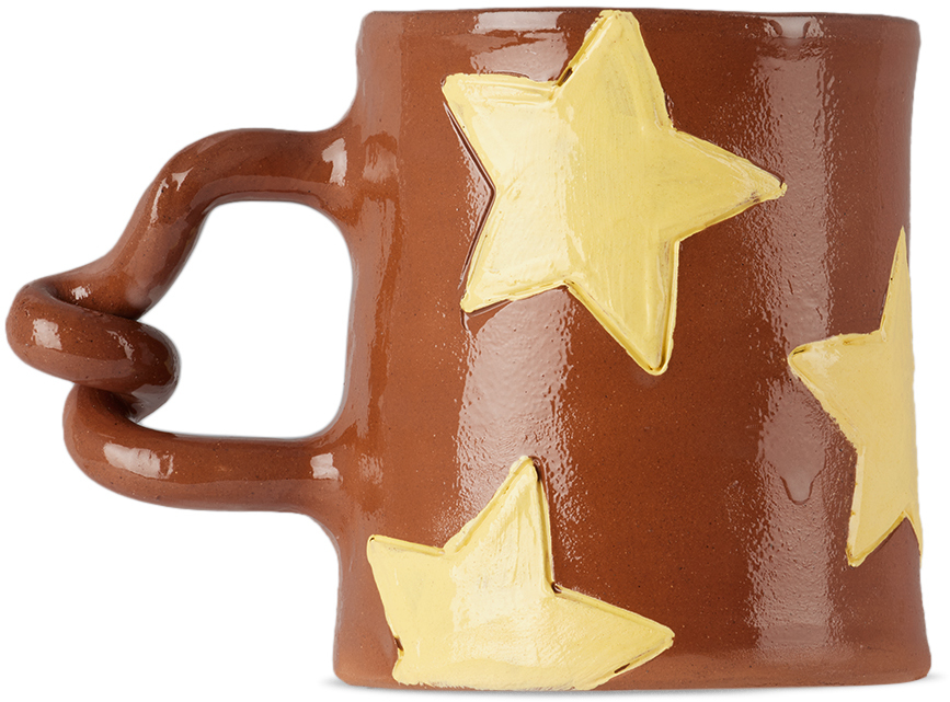 Harlie Brown Studio Ssense Exclusive Brown & Yellow Star Delights Wiggle Mug In Yellow/terracotta