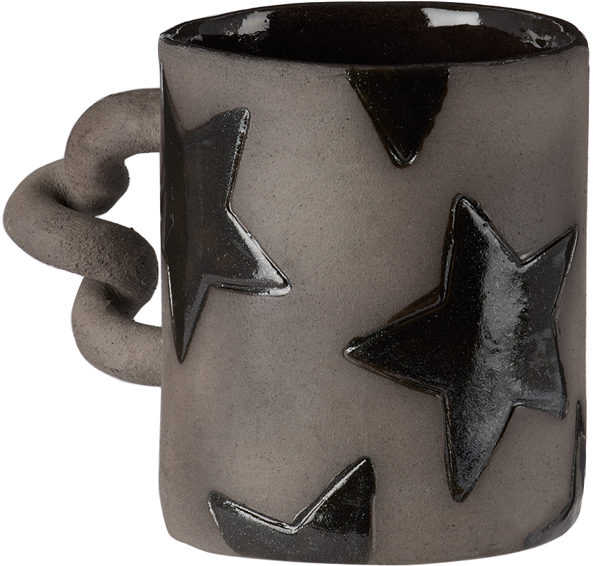Harlie Brown Studio Ssense Exclusive Black Star Wiggle Mug In Blk Clay Blk Glttr