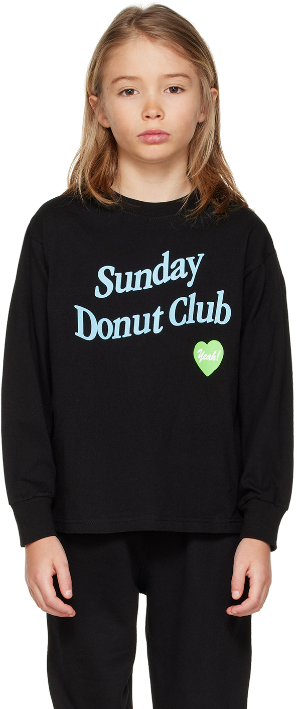 Sunday Donut Club® Kids Black Heart Long Sleeve T-shirt