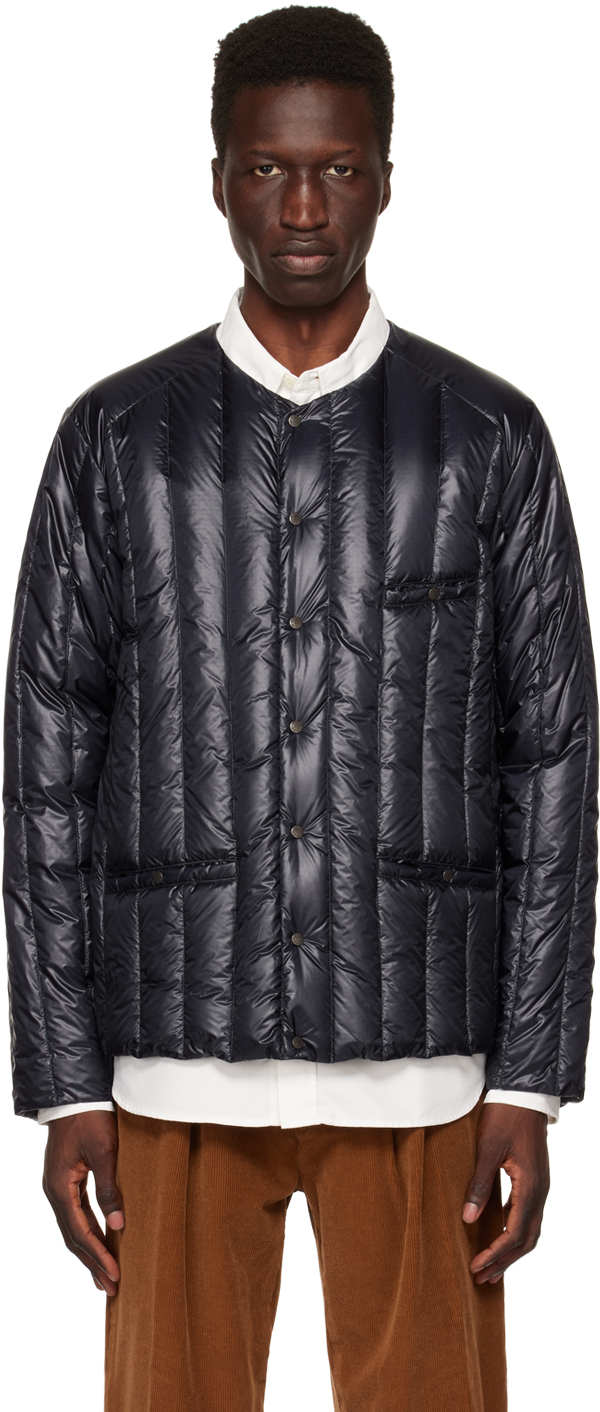 Rocky Mountain Featherbed: Navy V-Neck Down Jacket | SSENSE