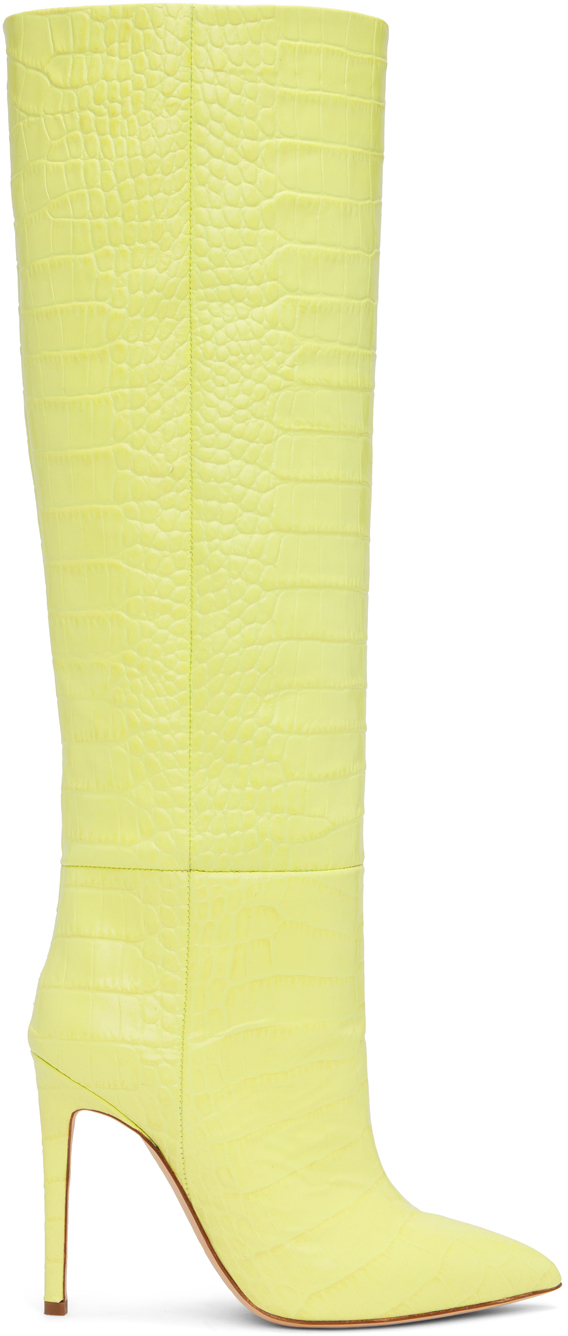 Shop Paris Texas Green Croc-effect Tall Boots In Lime