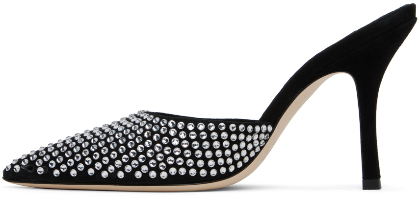 Paris Texas 100mm Hollywood Embellished Leather Mules In Black Diamond