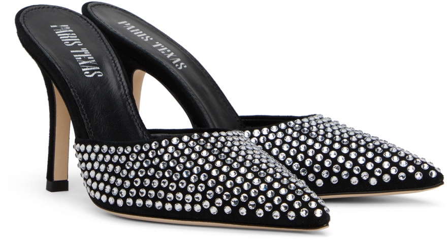 Paris Texas 100mm Hollywood Embellished Leather Mules In Black Diamond