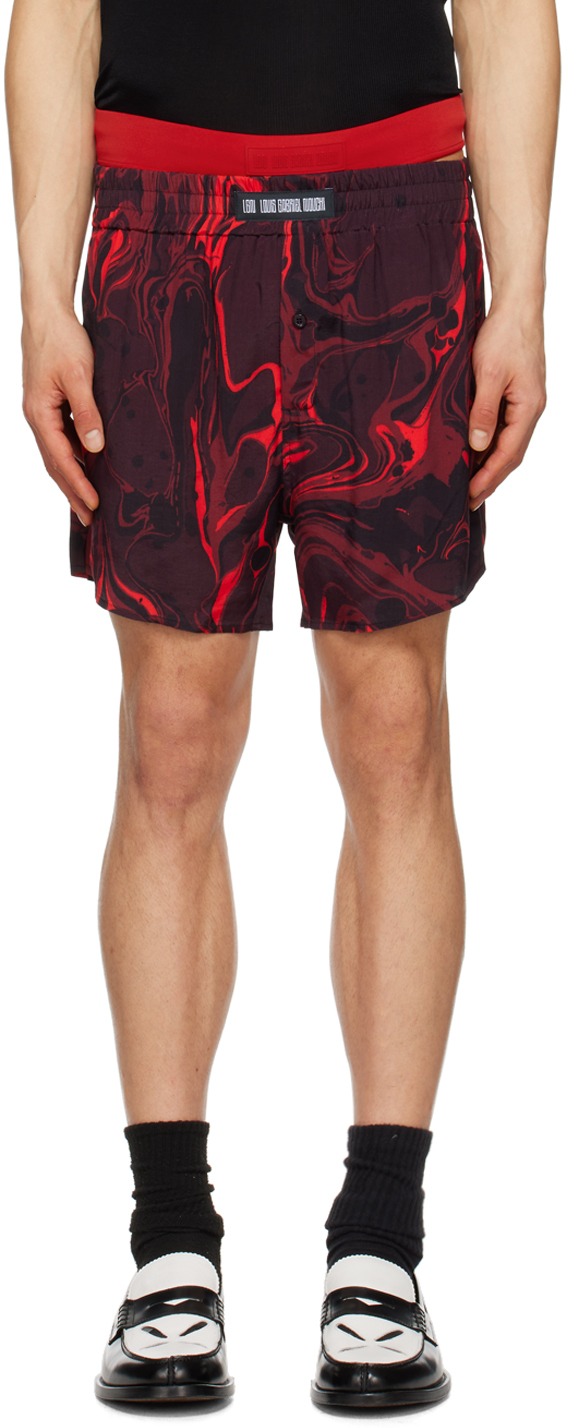 Lgn Louis Gabriel Nouchi Red Graphic Pyjama Shorts In Marbling Red 016