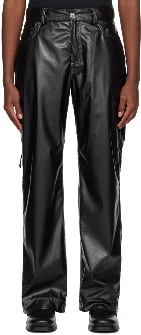 Soulland: Black Finn Faux-Leather Trousers | SSENSE