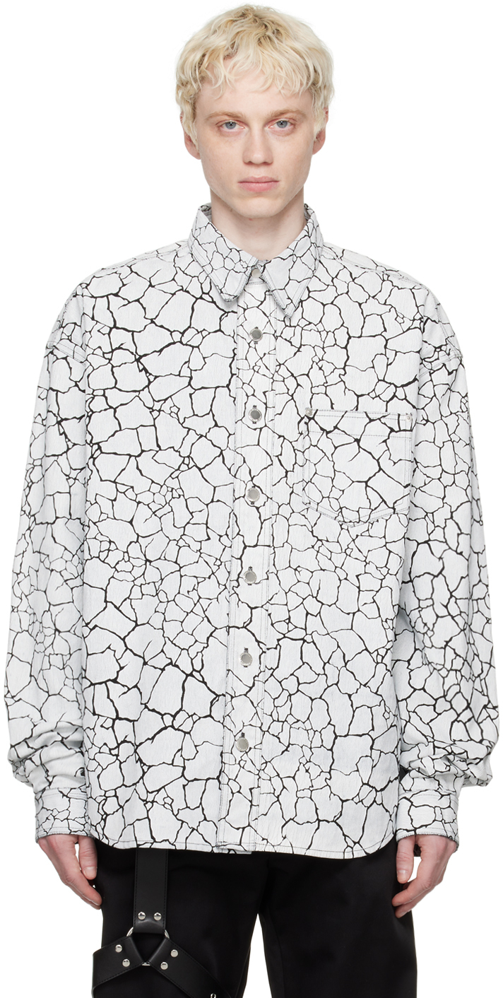 White Cracked Denim Shirt by Johnlawrencesullivan on Sale