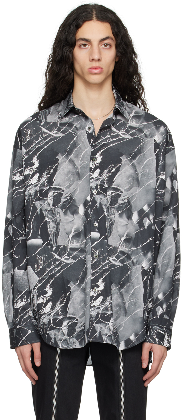 Johnlawrencesullivan: Black & Gray Printed Shirt | SSENSE