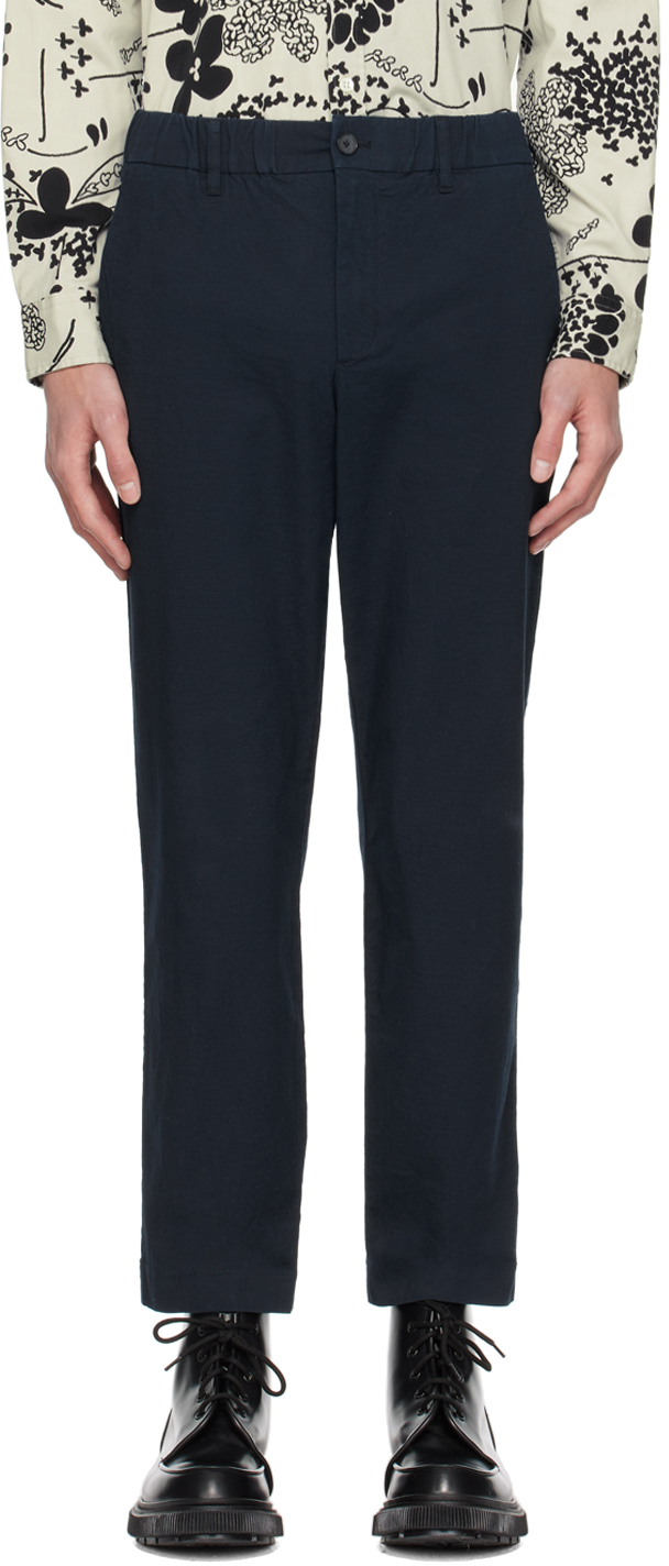 Nn07 Bill Straight-leg Cropped Pleated Stretch-cotton Trousers In Navy Blue