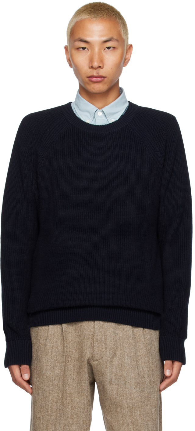 Nn07 Jacobo 6470 Ribbed Cotton Sweater In Navy Blue