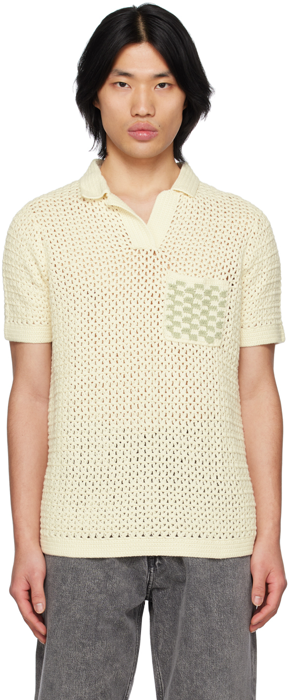 Nn07 Ryan 6560 Crocheted Cotton Polo Shirt In Neutrals