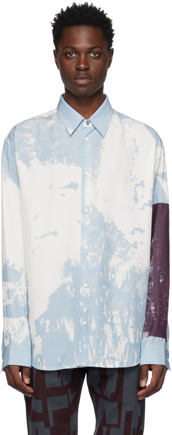 OAMC: Blue & White Printed Shirt | SSENSE