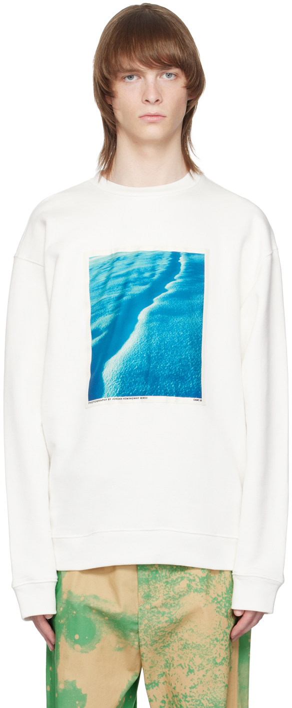Oamc Silk Print Eider Falls Sweatshirt In 101 Off White