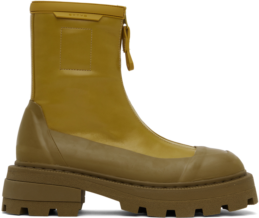 Shop Eytys Khaki Aquari Boots In Faux Leather Olio
