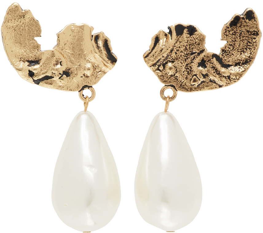 Erdem Gold Pearl Drop Earrings