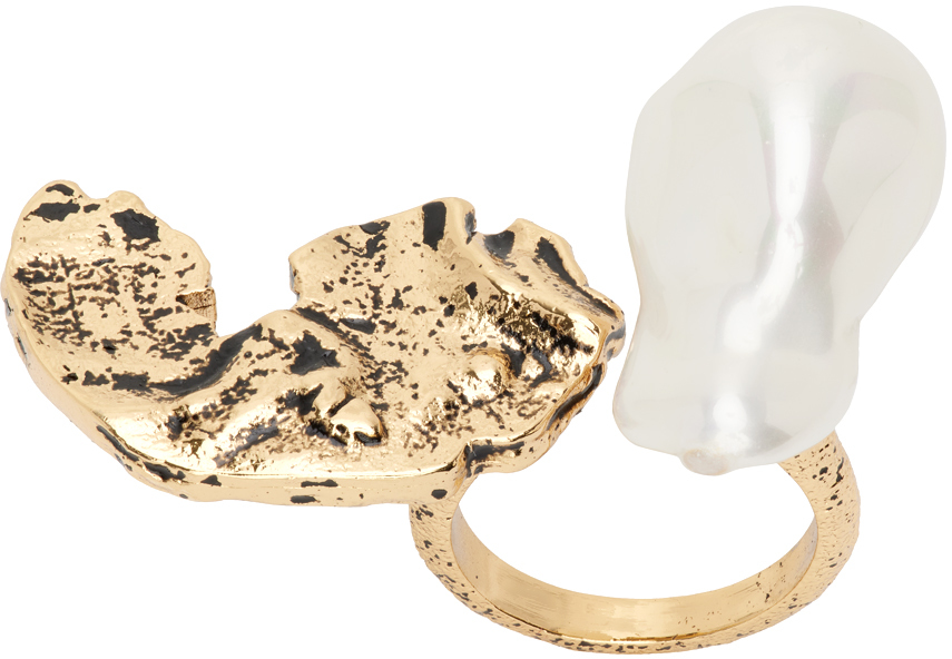 Erdem Gold Antiqued Ring In Pearl