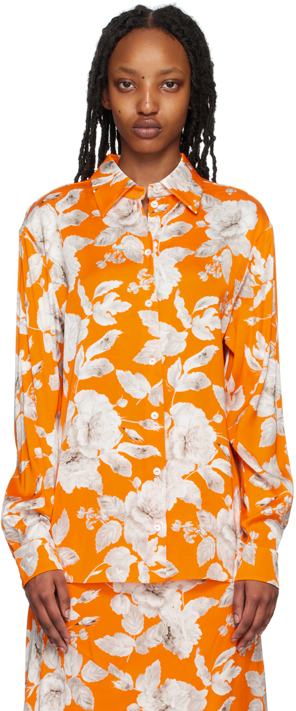 Shop Erdem Orange Lillia Shirt In Orange + White