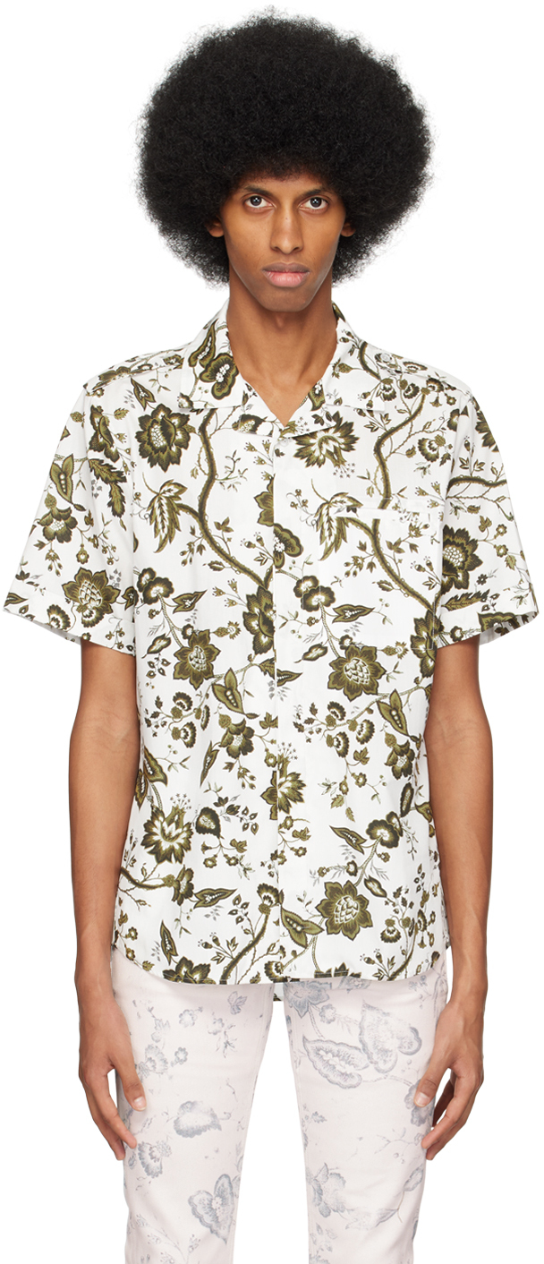 Erdem Grayson Floral-print Cotton Short-sleeved Shirt In Green Multi